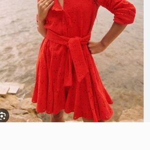 Sezane Red Long Sleeve Dress